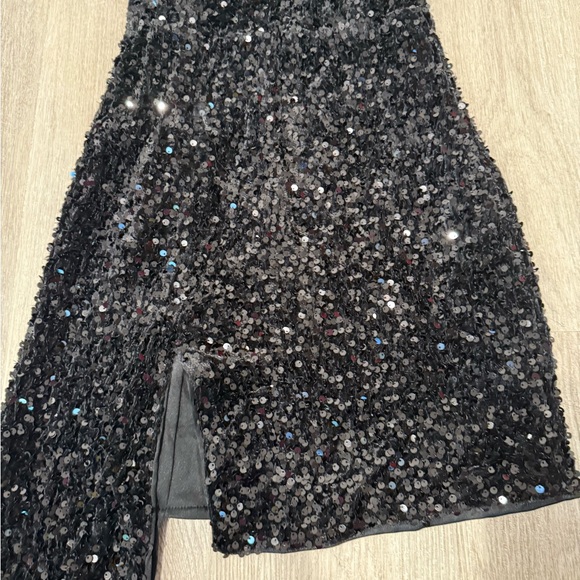 Zara Black Sequin Asymmetrical Strapless Mini Dress Mesh Bust Size M - Picture 3 of 4